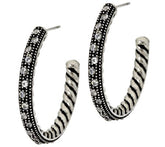 Steel by Design Rope Design Crystal Hoop Earrings, 1"